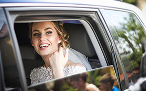 bride in limo